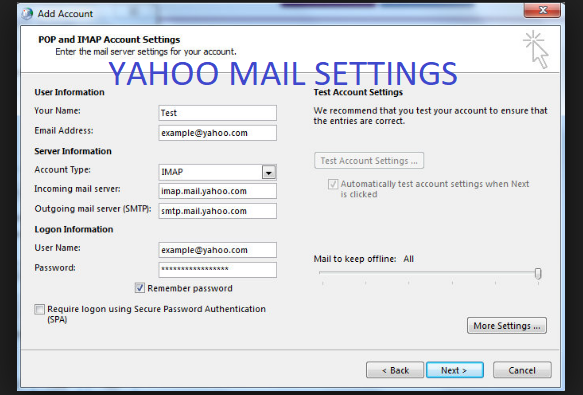 yahoo mail settings