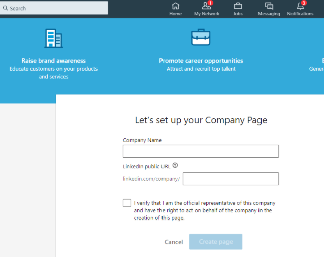 Create a Business page on Linkedin